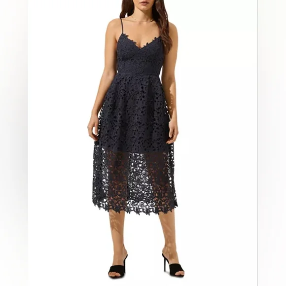Astr Lace Illusion Midi Dress Spaghetti Straps Black Spaghetti Straps Size  Small